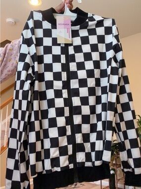 WDIRARRA Black and White Checkered Zip Jacket